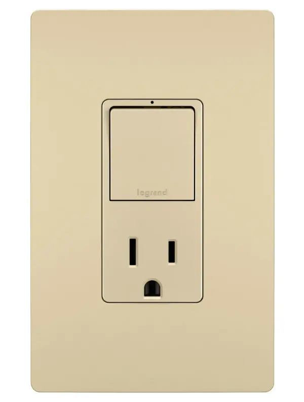 A step up from ordinary, this combination switch and outlet from the radiant Collection provides convenience and flexibility, as well as style. Operable in both single-pole and 3-way applications, you can use it alone to control one light or fixture, or use with another 3-Way switch for controlling the light from two locations. Also includes a tamper-resistant outlet for safe access to the basic power every home needs. Part of the radiant Collection, it features clean lines and a smooth finish for a sophisticated look.Made exclusively for use with screwless Wall Plates from the radiant Collection, sold separately. Collection: radiant Finish: Ivory Width: 1.29" Height: 3.81" Length: 1.59" Weight: 0.20 lb Country of Origin: China