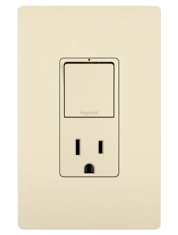 A step up from ordinary, this combination switch and outlet from the radiant Collection provides convenience and flexibility, as well as style. Operable in both single-pole and 3-way applications, you can use it alone to control one light or fixture, or use with another 3-Way switch for controlling the light from two locations. Also includes a tamper-resistant outlet for safe access to the basic power every home needs. Part of the radiant Collection, it features clean lines and a smooth finish for a sophisticated look.Made exclusively for use with screwless Wall Plates from the radiant Collection, sold separately. Collection: radiant Finish: Light Almond Width: 1.29" Height: 3.81" Length: 1.59" Weight: 0.20 lb Country of Origin: China