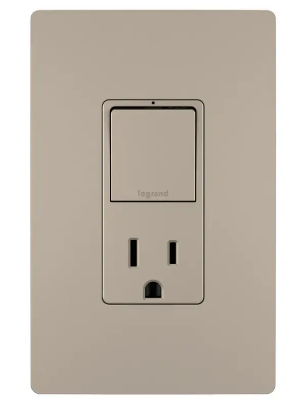 A step up from ordinary, this combination switch and outlet from the radiant Collection provides convenience and flexibility, as well as style. Operable in both single-pole and 3-way applications, you can use it alone to control one light or fixture, or use with another 3-Way switch for controlling the light from two locations. Also includes a tamper-resistant outlet for safe access to the basic power every home needs. Part of the radiant Collection, it features clean lines and a smooth finish for a sophisticated look.Made exclusively for use with screwless Wall Plates from the radiant Collection, sold separately. Collection: radiant Finish: Nickel Width: 1.29" Height: 3.81" Length: 1.59" Weight: 0.20 lb Country of Origin: China