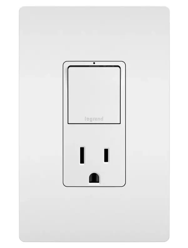 A step up from ordinary, this combination switch and outlet from the radiant Collection provides convenience and flexibility, as well as style. Operable in both single-pole and 3-way applications, you can use it alone to control one light or fixture, or use with another 3-Way switch for controlling the light from two locations. Also includes a tamper-resistant outlet for safe access to the basic power every home needs. Part of the radiant Collection, it features clean lines and a smooth finish for a sophisticated look.Made exclusively for use with screwless Wall Plates from the radiant Collection, sold separately. Collection: radiant Finish: White Width: 1.29" Height: 3.81" Length: 1.59" Weight: 0.20 lb Country of Origin: China