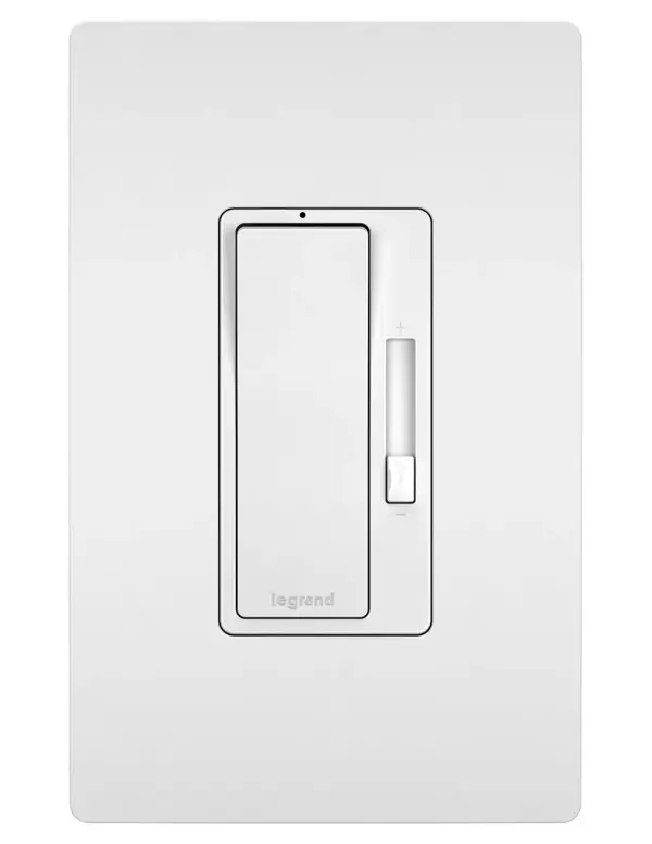 Upgrade your fan control with the sweet sound of silence. Specially designed to virtually eliminate the fan motor ""hum."" This device provides quieter fan speed control while featuring the sleek, clean lines of radiant for a sophisticated touch. This fan control switch handles a max load of 1.6A.Made exclusively for use with screwless Wall Plates from the radiant Collection, sold separately. Collection: radiant Finish: White Width: 1.75" Height: 4.25" Length: 1.25" Weight: 0.30 lb Country of Origin: China