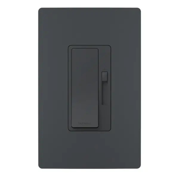 Upgrade your space with Legrand's newest LED dimmer switch in the radiant Collection. Designed specifically for flicker-free control of today's dimmable LED light bulbs and fixtures, this dimmer features advanced circuitry to offer a superior lighting control experience that works right out of the box. The dimmer switch boasts a variety of user adjustments to adapt to a wide range of dimmable LED lights, eliminating unpleasant flickering, pop-ons and more. As a part of the radiant Collection, the advanced dimmer for LED lights also features clean lines and smooth control for a sophisticated touch. Pair with a screwless radiant Wall Plate and other designer switches and outlets from the Collection for a cohesive design throughout the home. Made exclusively for use with screwless Wall Plates from the radiant Collection, sold separately.Not intended for use with 0-10V, Magnetic Low Voltage and Electronic Low Voltage Drivers. Collection: radiant Finish: Graphite Width: 1.74" Height: 4.19" Length: 1.46" Weight: 0.24 lb Country of Origin: China