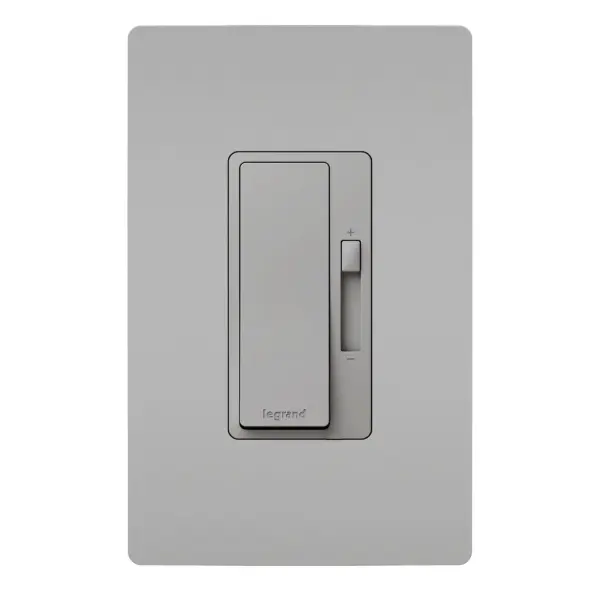 Upgrade your space with Legrand's newest LED dimmer switch in the radiant Collection. Designed specifically for flicker-free control of today's dimmable LED light bulbs and fixtures, this dimmer features advanced circuitry to offer a superior lighting control experience that works right out of the box. The dimmer switch boasts a variety of user adjustments to adapt to a wide range of dimmable LED lights, eliminating unpleasant flickering, pop-ons and more. As a part of the radiant Collection, the advanced dimmer for LED lights also features clean lines and smooth control for a sophisticated touch. Pair with a screwless radiant Wall Plate and other designer switches and outlets from the Collection for a cohesive design throughout the home. Made exclusively for use with screwless Wall Plates from the radiant Collection, sold separately.Not intended for use with 0-10V, Magnetic Low Voltage and Electronic Low Voltage Drivers. Collection: radiant Finish: Gray Width: 1.74" Height: 4.19" Length: 1.46" Weight: 0.24 lb Country of Origin: China