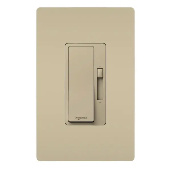 Upgrade your space with Legrand's newest LED dimmer switch in the radiant Collection. Designed specifically for flicker-free control of today's dimmable LED light bulbs and fixtures, this dimmer features advanced circuitry to offer a superior lighting control experience that works right out of the box. The dimmer switch boasts a variety of user adjustments to adapt to a wide range of dimmable LED lights, eliminating unpleasant flickering, pop-ons and more. As a part of the radiant Collection, the advanced dimmer for LED lights also features clean lines and smooth control for a sophisticated touch. Pair with a screwless radiant Wall Plate and other designer switches and outlets from the Collection for a cohesive design throughout the home. Made exclusively for use with screwless Wall Plates from the radiant Collection, sold separately.Not intended for use with 0-10V, Magnetic Low Voltage and Electronic Low Voltage Drivers. Collection: radiant Finish: Ivory Width: 1.74" Height: 4.19" Length: 1.46" Weight: 0.24 lb Country of Origin: China