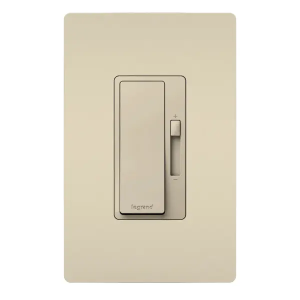 Upgrade your space with Legrand's newest LED dimmer switch in the radiant Collection. Designed specifically for flicker-free control of today's dimmable LED light bulbs and fixtures, this dimmer features advanced circuitry to offer a superior lighting control experience that works right out of the box. The dimmer switch boasts a variety of user adjustments to adapt to a wide range of dimmable LED lights, eliminating unpleasant flickering, pop-ons and more. As a part of the radiant Collection, the advanced dimmer for LED lights also features clean lines and smooth control for a sophisticated touch. Pair with a screwless radiant Wall Plate and other designer switches and outlets from the Collection for a cohesive design throughout the home. Made exclusively for use with screwless Wall Plates from the radiant Collection, sold separately.Not intended for use with 0-10V, Magnetic Low Voltage and Electronic Low Voltage Drivers. Collection: radiant Finish: Light Almond Width: 1.74" Height: 4.19" Length: 1.46" Weight: 0.24 lb Country of Origin: China