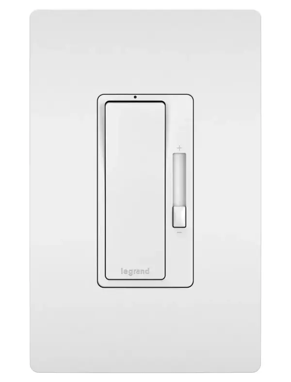 Upgrade your space with precise dimming control and exceptional style, while saving energy and extending bulb life by reducing the amount of electricity required to power the lights.Made exclusively for use with screwless Wall Plates from the radiant Collection, sold separately. Collection: radiant Finish: Tri Color (WH, IV, LA) Width: 2.50" Height: 4.25" Length: 1.25" Weight: 0.30 lb Country of Origin: China