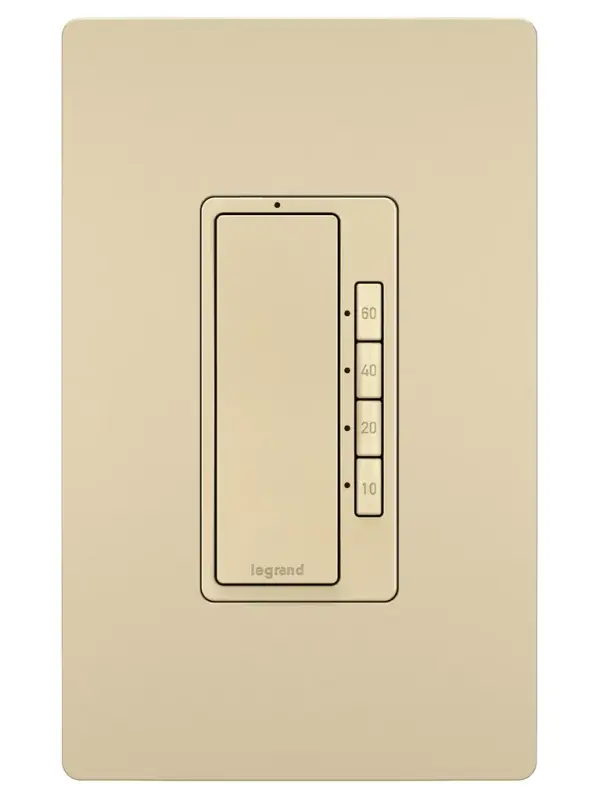 Installs easily in place of a standard light or fan switch, or older spring-wound timer and includes manual on/off through the paddle switch for added convenience. A locator light illuminates when switch is off, emitting a soft glow to help you find it in the dark.Made exclusively for use with screwless Wall Plates from the radiant Collection, sold separately. Collection: radiant Finish: Ivory Width: 1.69" Height: 3.28" Length: 1.88" Weight: 0.30 lb Country of Origin: China