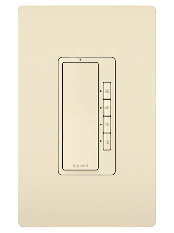 Installs easily in place of a standard light or fan switch, or older spring-wound timer and includes manual on/off through the paddle switch for added convenience. A locator light illuminates when switch is off, emitting a soft glow to help you find it in the dark.Made exclusively for use with screwless Wall Plates from the radiant Collection, sold separately. Collection: radiant Finish: Light Almond Width: 1.69" Height: 3.28" Length: 1.88" Weight: 0.30 lb Country of Origin: China