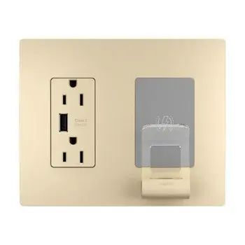 The radiant Wireless Charger instantly provides a convenient in-wall charging station, perfect for clearing space on kitchen counters or crowded nightstands. The first device of its kind, it easily replaces a single-gang outlet to begin wirelessly charging Qi-enabled phones at the wall, while also including a traditional AC power outlet and built-in USB connection to let you charge multiple devices €" like phones, tablets, Bluetooth speakers and more €" at once. Sleek, screwless Wall Plate included.Made exclusively for use with screwless Wall Plates from the radiant Collection, sold separately. Collection: radiant Finish: Ivory Width: 1.69" Height: 3.28" Length: 1.31" Weight: 0.52 lb Country of Origin: China