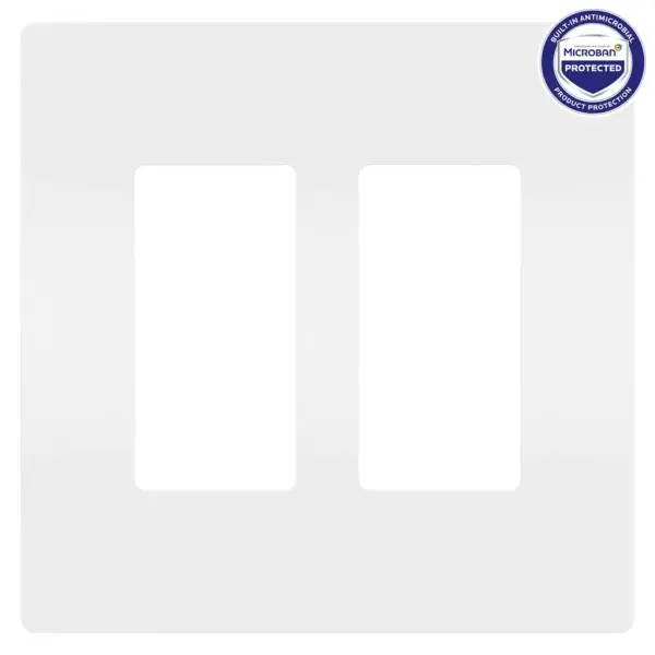 This Wall Plate features enduring Microban antimicrobial technology that works to reduce the growth of bacteria, around the clock, for the lifespan of the product.Designed to complement any space, the radiant Collection features sleek, screwless wall plates for cleaner lines and a sophisticated touch. Pair this two-gang option with your preferred radiant switch, dimmer, and/or outlet for a completed look that's a step above ordinary.This product is not currently available for sale in Canada. Collection: radiant Finish: White Width: 4.96" Height: 4.94" Length: 0.07" Weight: 0.10 lb Country of Origin: United States