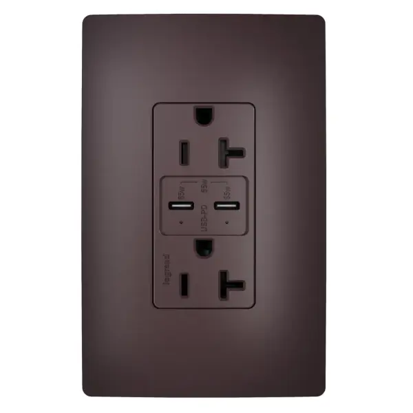 Elevate the power and convenience in your commercial spaces with Legrand's 65W USB Outlet, equipped with dual Type-C ports and Power Delivery for high-capacity charging. Designed for safe, efficient charging of essential devices €" including smartphones, tablets, and small laptops like the 13-inch MacBook Pro and Chromebooks €" this outlet provides an industry-leading power solution tailored for the future of commercial power needs. Collection: radiant Finish: Dark Bronze Width: 2.99" Height: 1.94" Length: 1.52" Weight: 0.33 lb