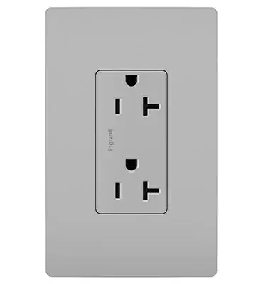 Take a step up from the standard. This tamper-resistant duplex receptacle installs easily for the basic power every space needs, while featuring the sleek, clean lines of radiant for a sophisticated look. 20A outlets are ideal for use with larger appliances and in commercial settings, as well as to meet regional requirements (Chicago, Canada).Made exclusively for use with screwless Wall Plates from the radiant Collection, sold separately. Spec-Grade devices are engineered to meet federal specifications for use in commercial installations. Collection: radiant Finish: Gray Width: 1.37" Height: 3.28" Length: 0.93" Weight: 0.20 lb Country of Origin: Mexico
