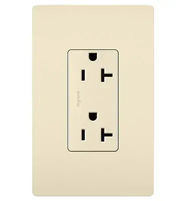 Take a step up from the standard. This tamper-resistant duplex receptacle installs easily for the basic power every space needs, while featuring the sleek, clean lines of radiant for a sophisticated look. 20A outlets are ideal for use with larger appliances and in commercial settings, as well as to meet regional requirements (Chicago, Canada).Made exclusively for use with screwless Wall Plates from the radiant Collection, sold separately. Spec-Grade devices are engineered to meet federal specifications for use in commercial installations. Collection: radiant Finish: Light Almond Width: 1.37" Height: 3.28" Length: 0.93" Weight: 0.20 lb Country of Origin: Mexico