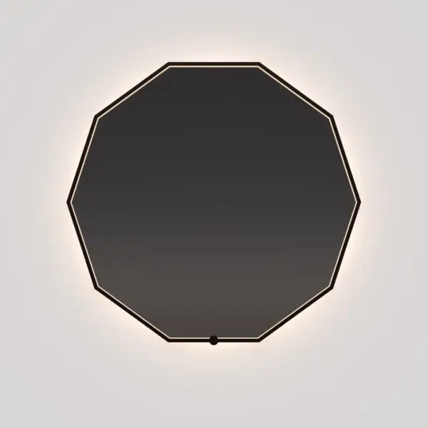 The DECA 48" Lighted Mirror combines Italian design excellence with cutting-edge technology. Features unique 10-sided matte black frame, concealed LED lighting, built-in defogger, and three customizable light settings for the ultimate grooming experience.