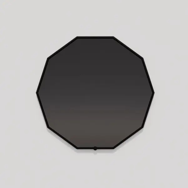 The DECA 48" Lighted Mirror combines Italian design excellence with cutting-edge technology. Features unique 10-sided matte black frame, concealed LED lighting, built-in defogger, and three customizable light settings for the ultimate grooming experience. - alternate view