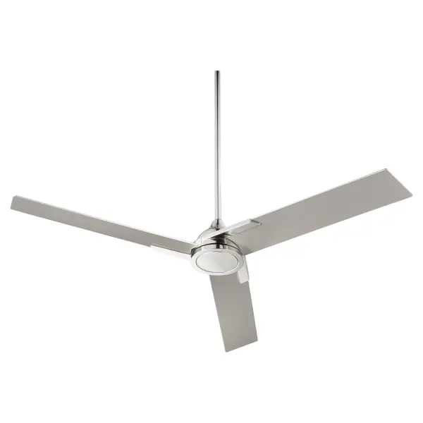 The Coda 56" ceiling fan delivers contemporary style with three ultra-slim blades that provide smooth, quiet airflow. Its polished nickel finish and minimalist design make it ideal for modern homes, lofts, and commercial spaces.