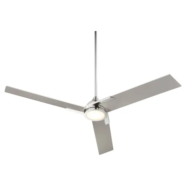 The Coda 56" ceiling fan delivers contemporary style with three ultra-slim blades that provide smooth, quiet airflow. Its polished nickel finish and minimalist design make it ideal for modern homes, lofts, and commercial spaces. - alternate view