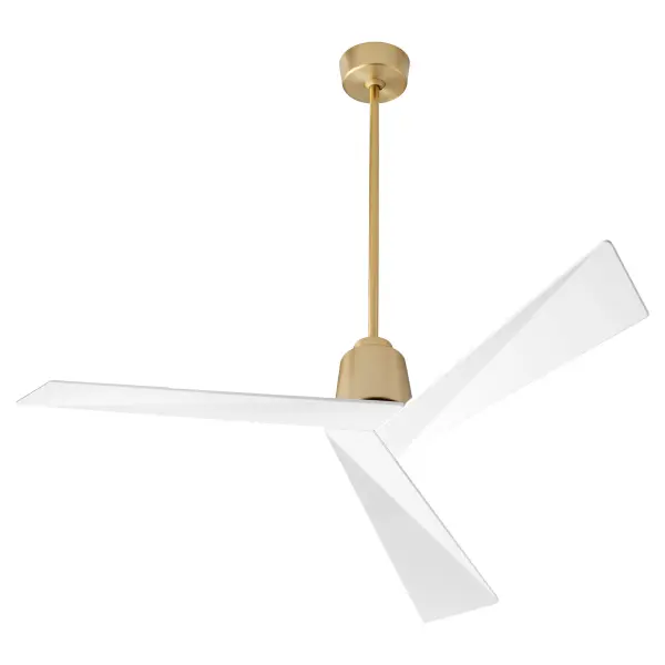 The Dynamo 54" Ceiling Fan transforms modern spaces with striking angular blades and aged brass finish. Its three-blade design delivers smooth airflow while serving as a sculptural focal point in contemporary interiors.