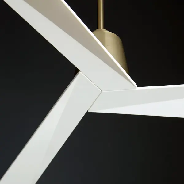 The Dynamo 54" Ceiling Fan transforms modern spaces with striking angular blades and aged brass finish. Its three-blade design delivers smooth airflow while serving as a sculptural focal point in contemporary interiors. - alternate view