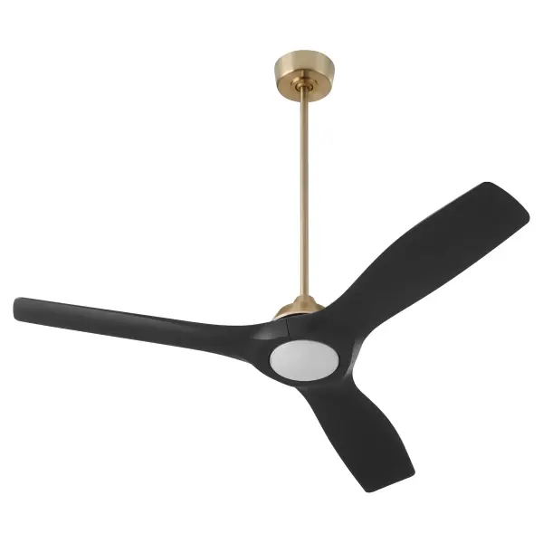 The Avalon 52" Fan transforms functional cooling into a statement piece with its fluid, aerodynamic three-blade design and sophisticated aged brass finish. Perfect for modern interiors and covered outdoor spaces. - alternate view