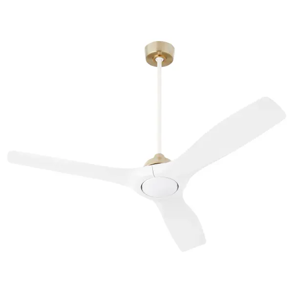 The Avalon 52" Fan transforms functional cooling into a statement piece with its fluid three-blade design and sophisticated aged brass finish. Perfect for modern interiors and covered outdoor spaces. - alternate view