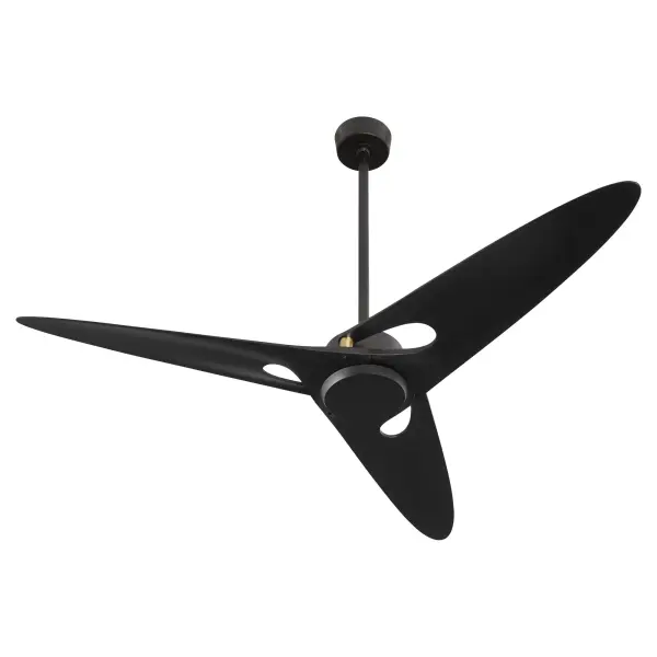 The Apogee ceiling fan features three elegantly weaving blades that create a seamless, sculptural aesthetic inspired by flowing organza. With cased glass accents and a contemporary black finish with aged brass details, it's damp-listed for both indoor and covered outdoor use.