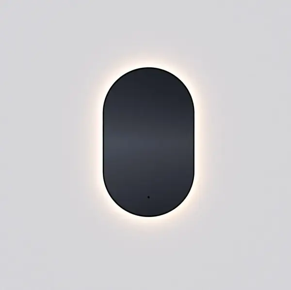The Argo Mirror combines modern pill-shaped design with practical functionality. Its matte black frame adds sophistication while ambient backlighting with IR sensor control and adjustable color temperature (3000K-6000K) creates the perfect atmosphere.