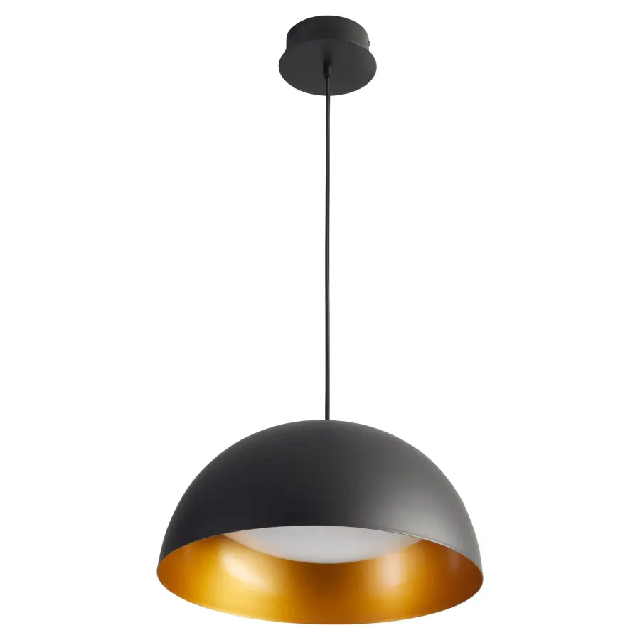 Striking Industrial Pendant with Warm Brass Interior Glow - Image 1