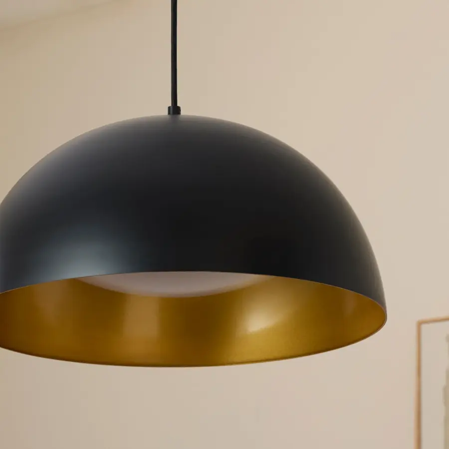 Striking Industrial Pendant with Warm Brass Interior Glow - Image 8