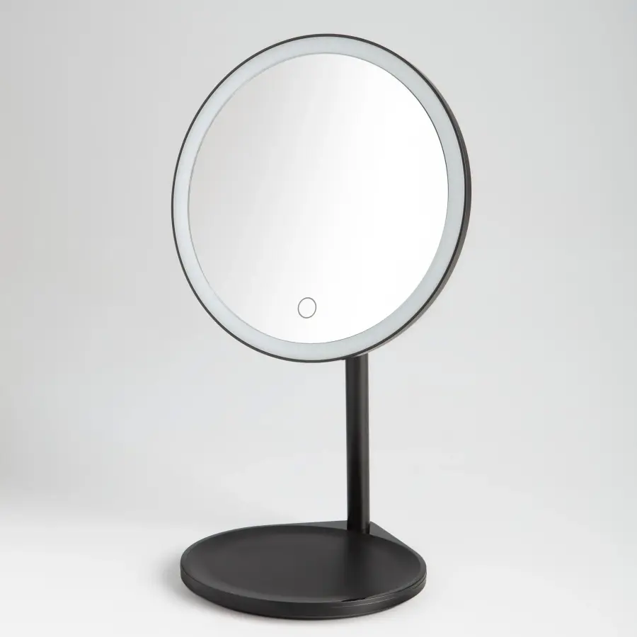 Solo 5X Lighted Round Mirror in Black - Image 1