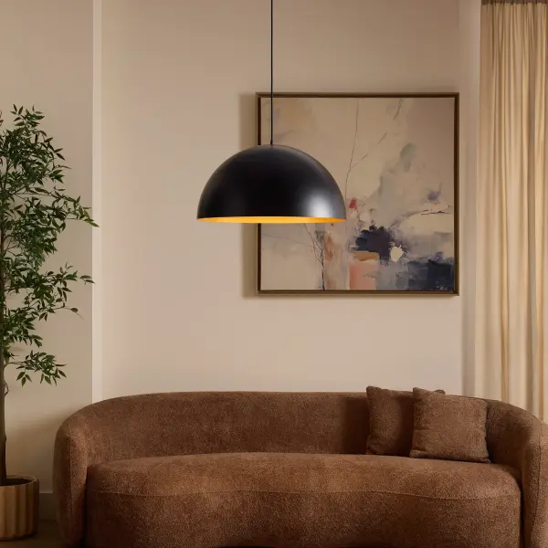 Striking Industrial Pendant with Warm Brass Interior Glow - Image 4