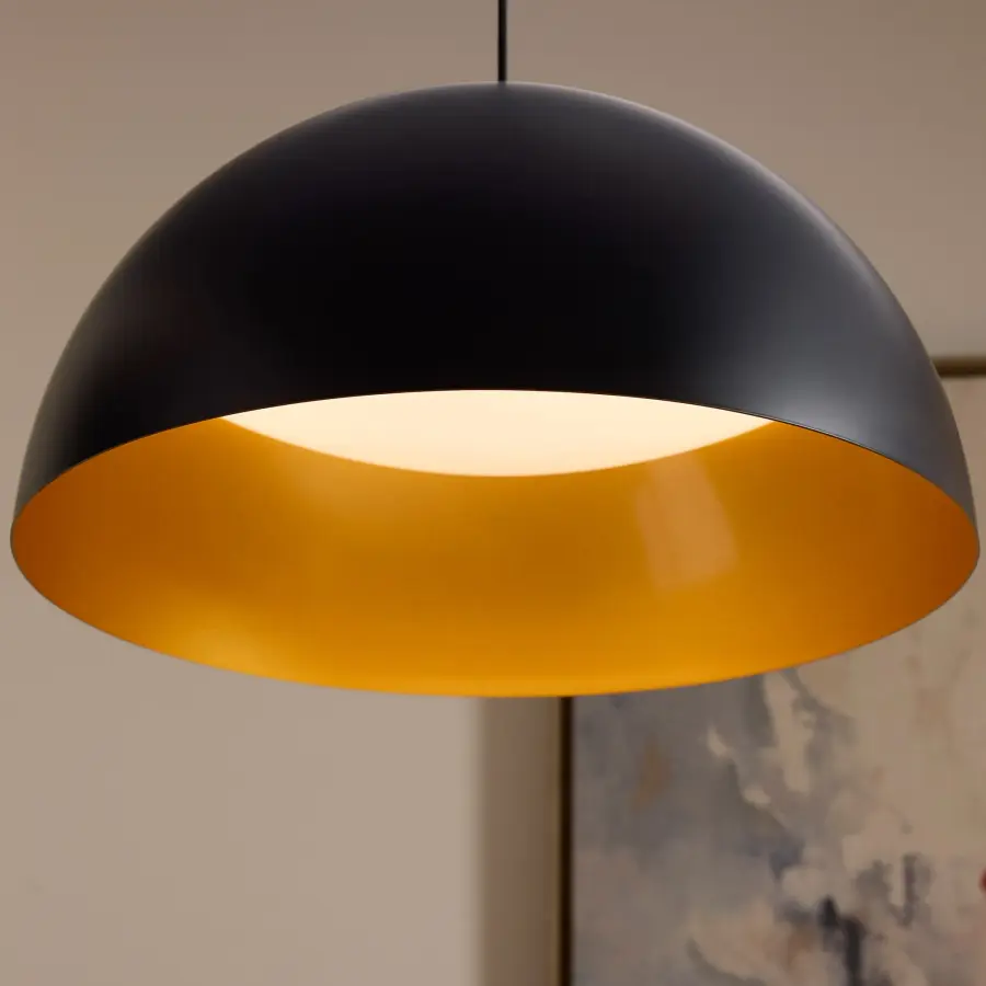 Striking Industrial Pendant with Warm Brass Interior Glow - Image 5