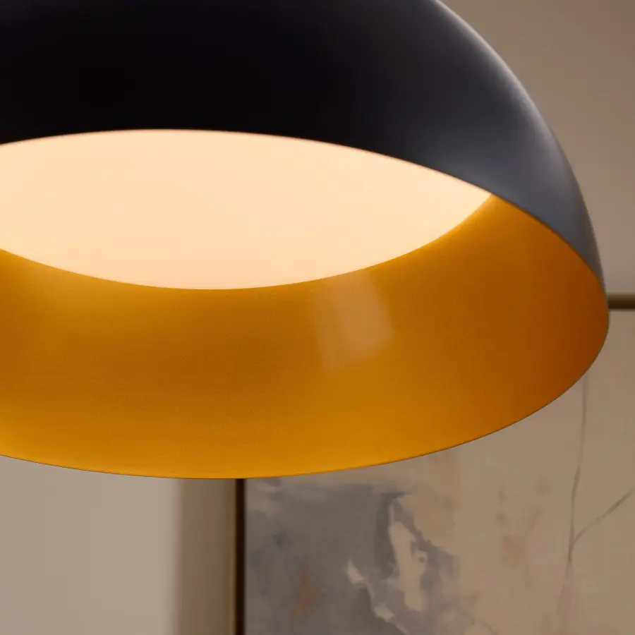 Striking Industrial Pendant with Warm Brass Interior Glow - Image 6