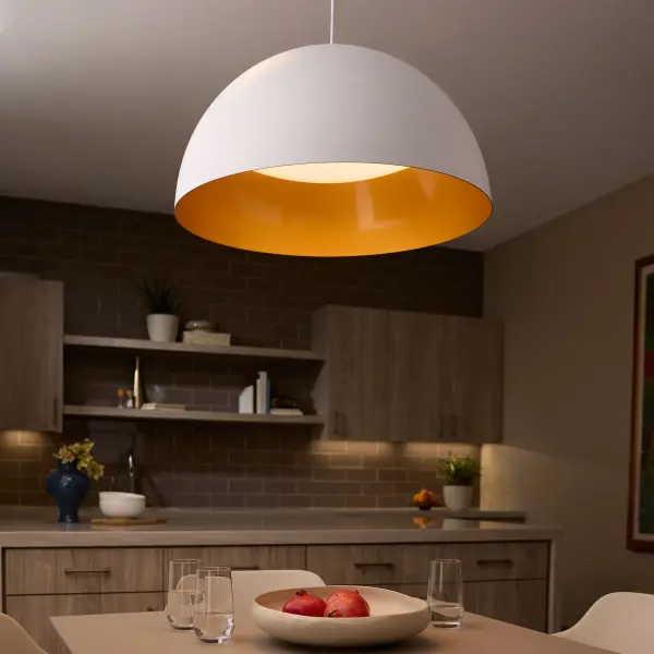 Modern Industrial Pendant with Warm Brass Interior Glow - Image 7