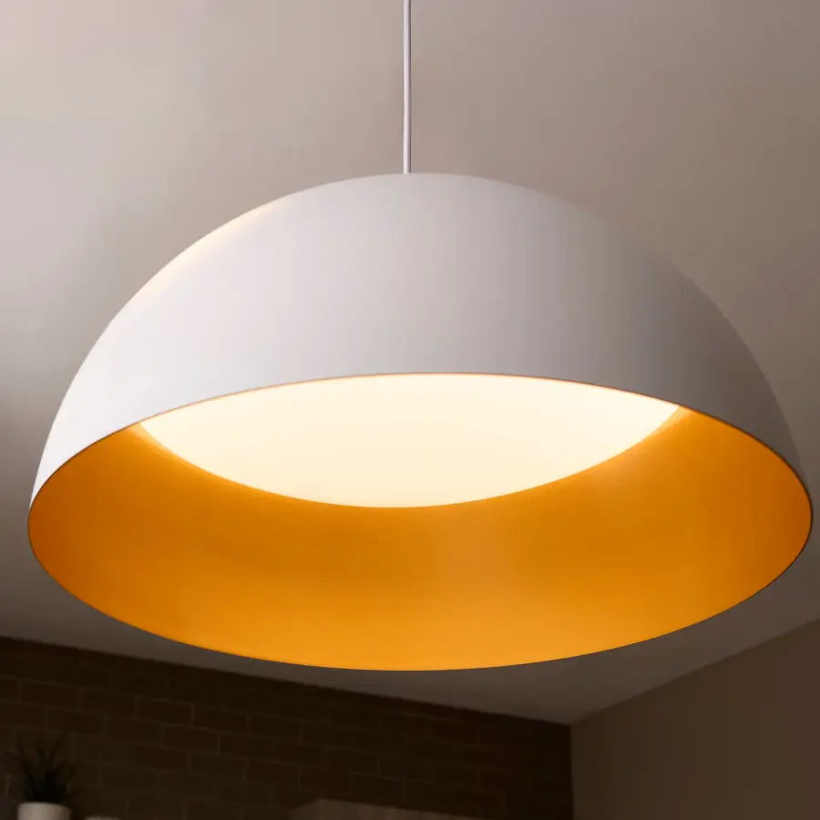 Modern Industrial Pendant with Warm Brass Interior Glow - Image 8