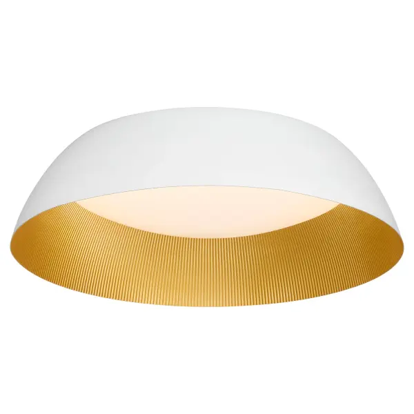 The Lucci ceiling mount brings mid-century simplicity with an unexpected twist—a corrugated industrial brass inner lining that creates dramatic contrast against its clean white exterior. Perfect for modern and casual spaces. - alternate view