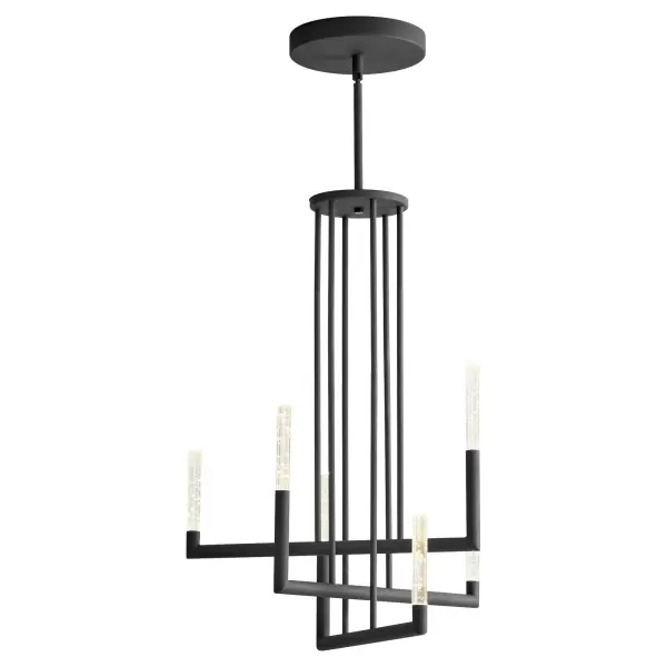 The Lustre chandelier combines contemporary elegance with timeless appeal through its clear bubble glass diffusers and refined black finish. Perfect for creating a focal point in dining rooms, kitchens, or entryways. - alternate view