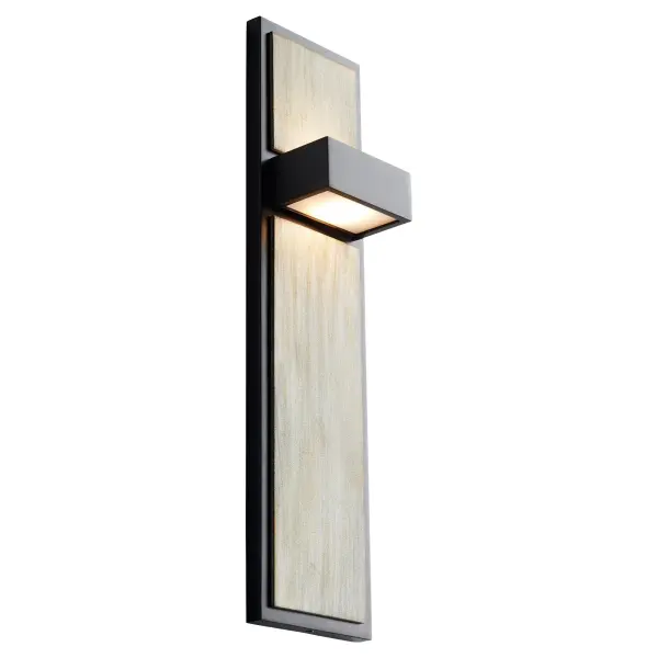 The Guapo Wall Sconce combines sleek contemporary design with the organic beauty of weathered oak. Its dual-directional lighting creates ambient glow while the black and wood finish adds sophisticated contrast to modern interiors. - alternate view