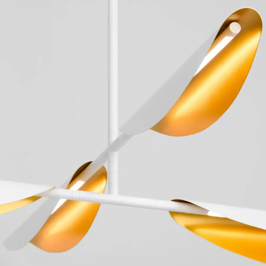 Pivot CCT Four Light Chandelier in White & Aged Brass - Image 3