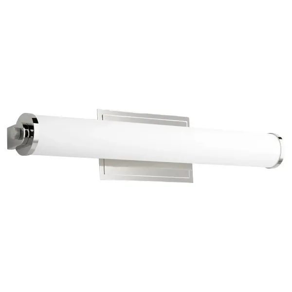 The Tempus 24" vanity light combines modern elegance with practical functionality. Its cylindrical profile and matte white acrylic diffuser deliver even, flattering LED illumination perfect for grooming tasks. Dimmable capability and crisp architectural lines make it ideal for contemporary bathrooms and spa-inspired spaces.