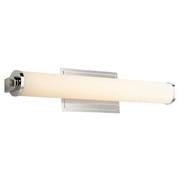 The Tempus 24" vanity light combines modern elegance with practical functionality. Its cylindrical profile and matte white acrylic diffuser deliver even, flattering LED illumination perfect for grooming tasks. Dimmable capability and crisp architectural lines make it ideal for contemporary bathrooms and spa-inspired spaces. - alternate view