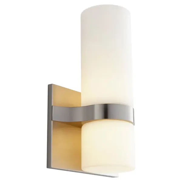 The Olio Large Wall Sconce delivers sculpted simplicity with its curved metalwork and white opal glass diffuser. Perfect for modern interiors seeking understated sophistication and warm ambient lighting. - alternate view