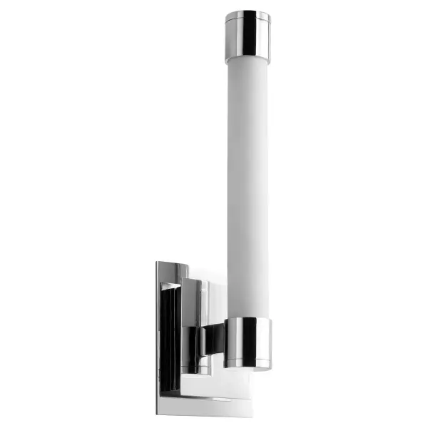 The Zenith wall sconce combines contemporary elegance with practical LED technology. Its polished chrome finish and matte white acrylic diffuser deliver balanced, glare-free illumination perfect for vanities and dressing areas. - alternate view