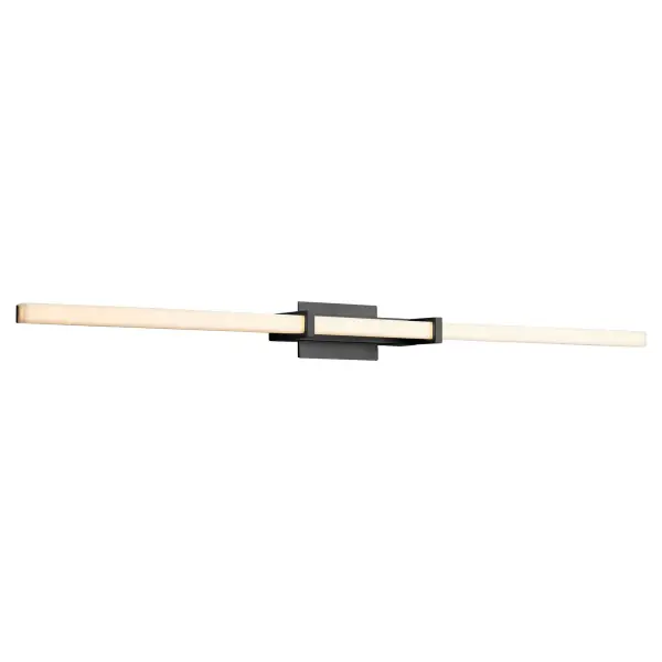 The Wand 36" vanity light delivers refined minimalism with its horizontal profile and modern black finish. Featuring a white acrylic diffuser and integrated dimmable LED, it provides warm, customizable lighting perfect for contemporary bathrooms. - alternate view