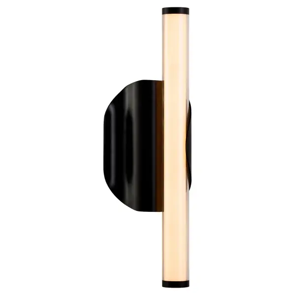 The Ola sconce makes a striking statement with its sculptural wavy backplate and offset LED cylinder. The 5CCT technology allows you to customize light temperature, while the soft acrylic diffuser provides comfortable illumination. - alternate view