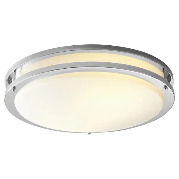 The Oracle 18" flush mount delivers refined, low-profile lighting with a sculptural presence. Its matte white acrylic diffuser creates a soft, dimmable halo effect, while the polished chrome finish adds contemporary sophistication. - alternate view
