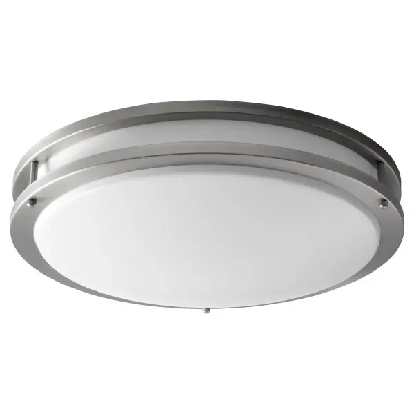 The Oracle 18" flush mount delivers architectural sophistication through its clean lines and luminous halo effect. The matte white acrylic diffuser provides soft, even light perfect for intimate spaces, while the satin nickel finish adds refined elegance.
