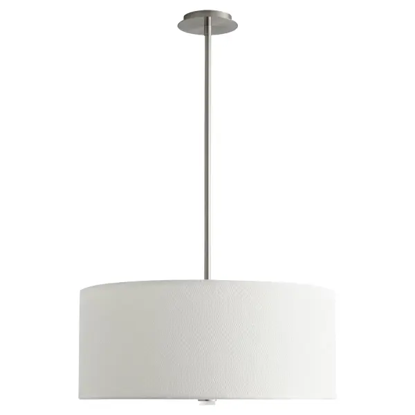 The Echo 24" pendant combines soft round forms with refined satin nickel accents for a balanced contemporary aesthetic. Its white grass fabric shade and acrylic diffuser create warm, even illumination perfect for dining and living spaces.