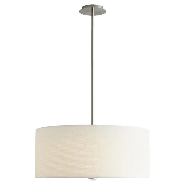 The Echo pendant combines contemporary design with timeless appeal through its soft round form and white grass fabric shade. The satin nickel accents add refined elegance while the acrylic diffuser ensures even, glare-free lighting. - alternate view