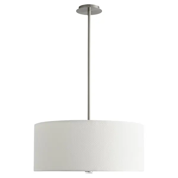 The Echo pendant combines clean contemporary lines with warm fabric textures. Its 24-inch white grass shade with satin nickel accents creates soft, diffused lighting perfect for dining and living spaces.